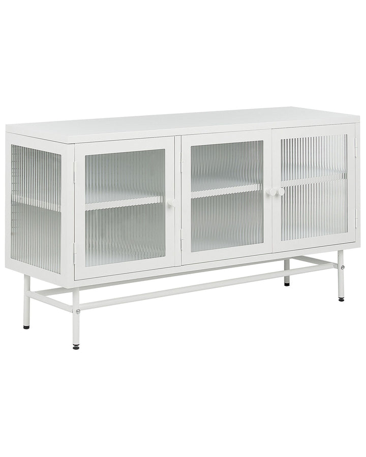 3 Door Metal Sideboard with Glass Display White Devon