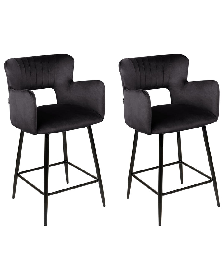 Bar Chair Set of 2 Velvet Black Sanilac