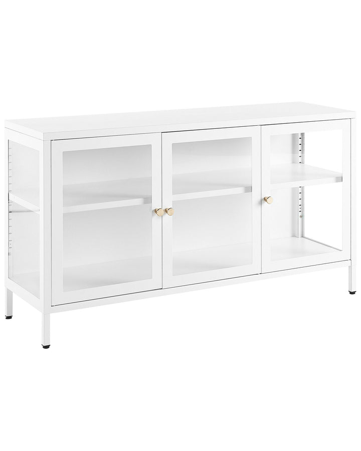 3 Door Metal Sideboard with Glass Display White Newport