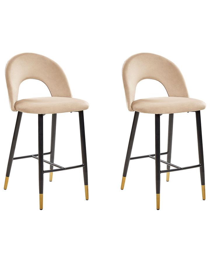 Bar Chair Set of 2 Velvet Beige Falton