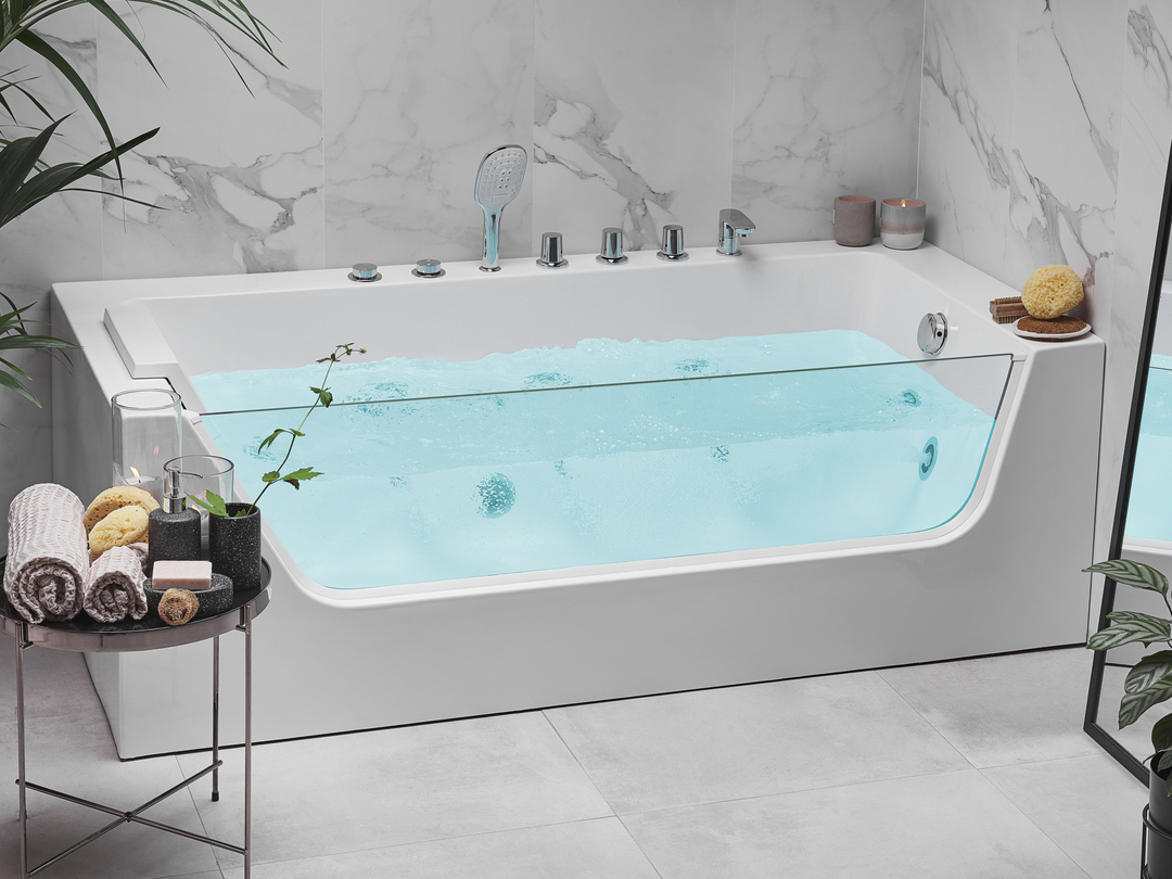 Left Hand Whirlpool Corner Bath 1700 x 800 mm White Puquio