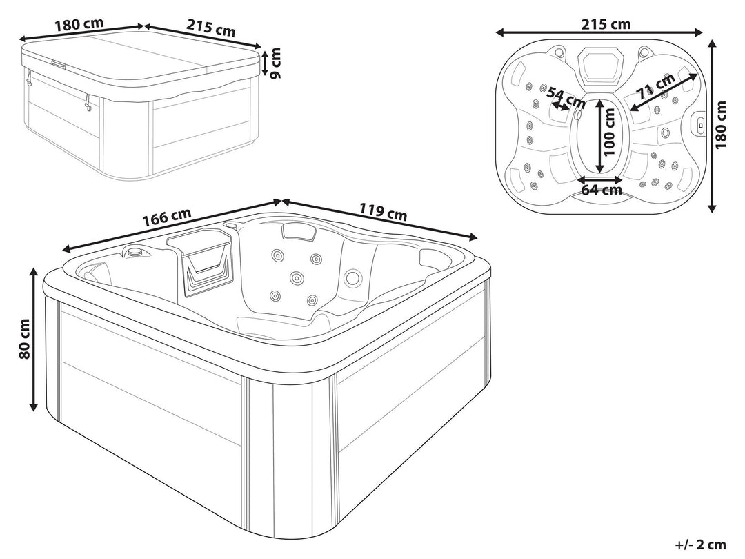 Square Hot Tub with LED Grey Arcelia