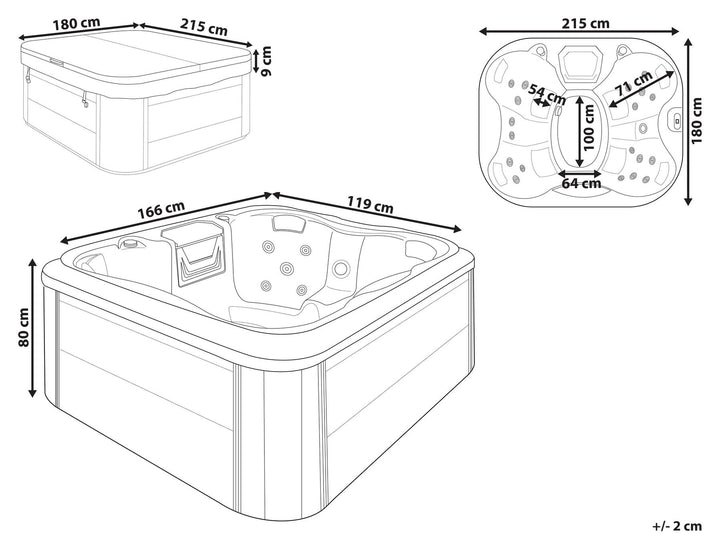 Square Hot Tub with LED Grey Arcelia