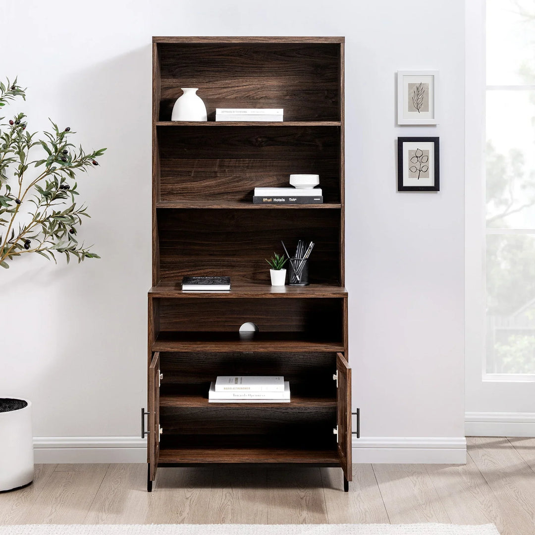 2 Door Bookshelf Dark Walnut Akie