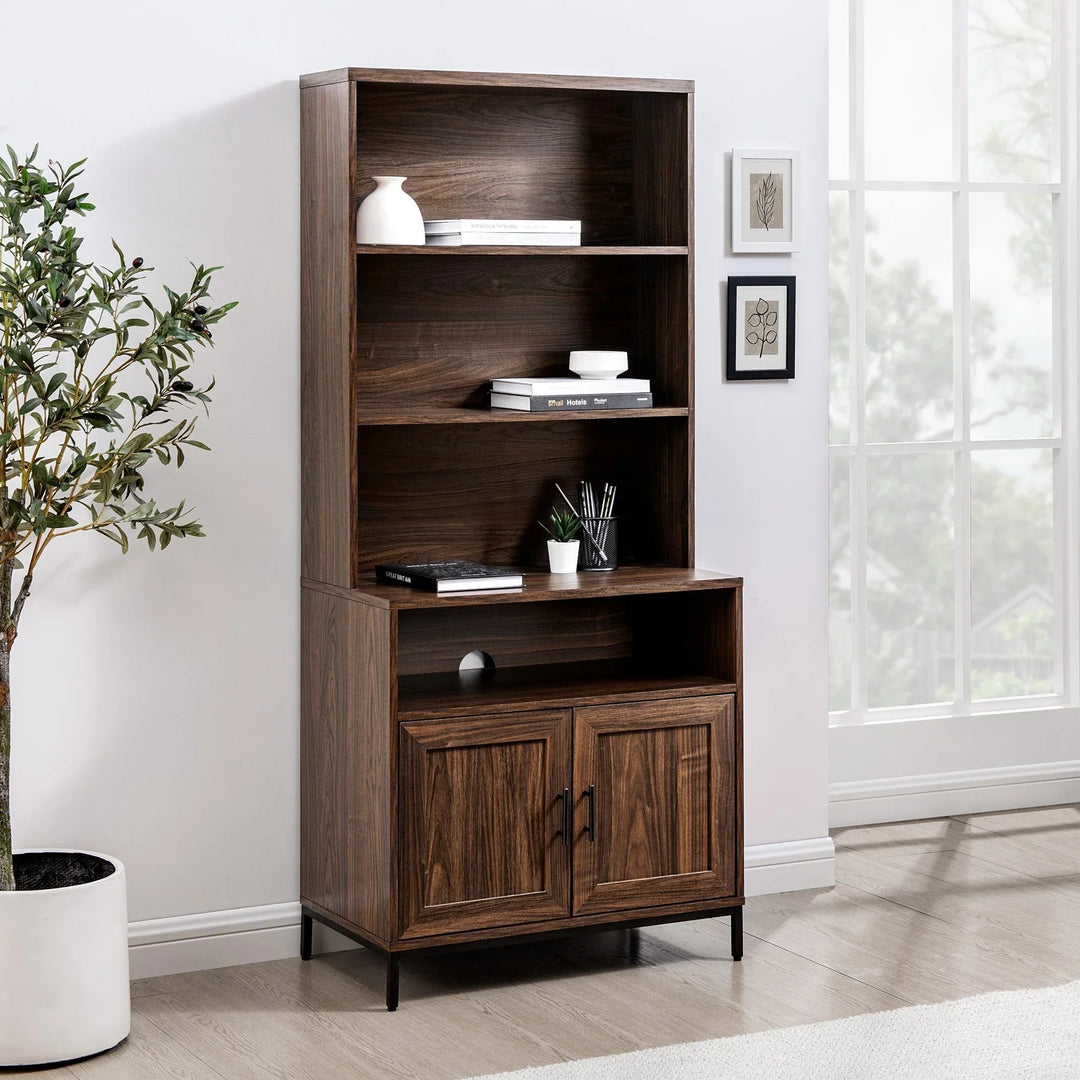 2 Door Bookshelf Dark Walnut Akie