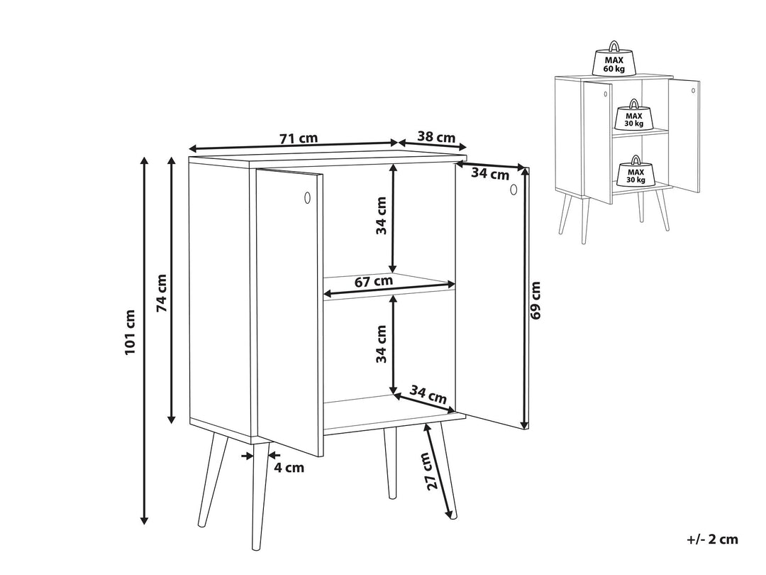 2 Door Rubberwood Sideboard Light Chandler