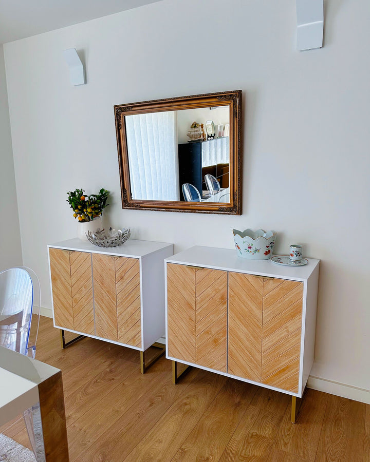 2 Door Sideboard Light Wood and White Alaska