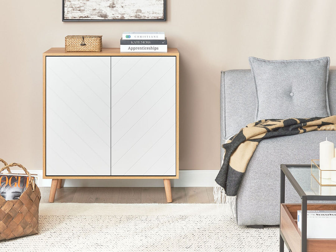 2 Door Sideboard Light Wood and White Bristow