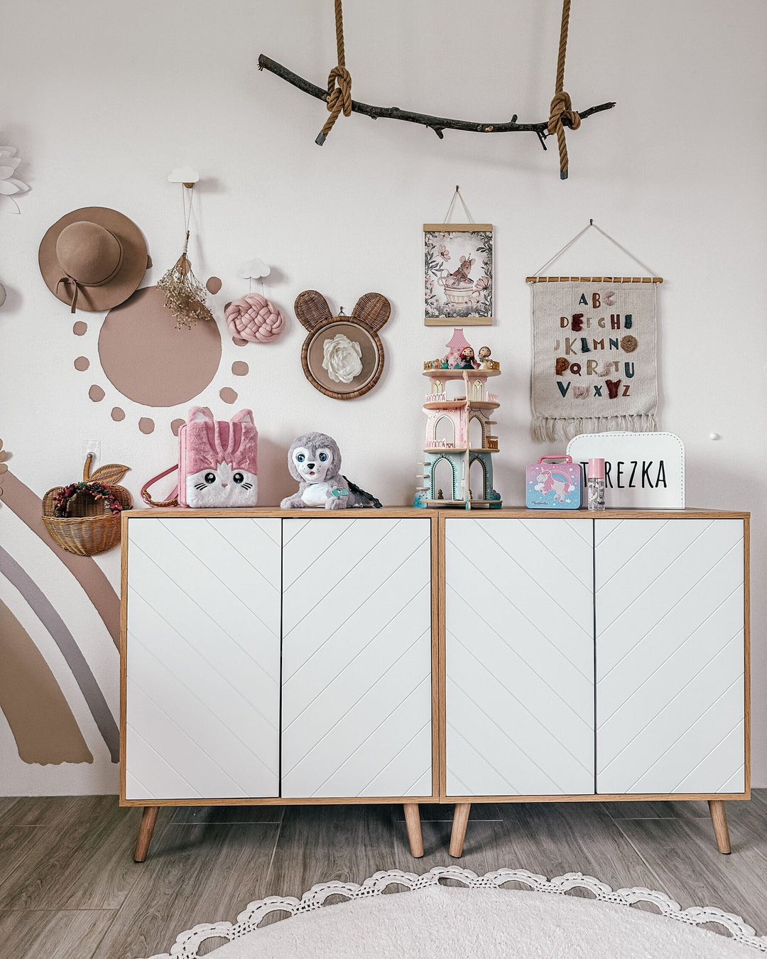 2 Door Sideboard Light Wood and White Bristow