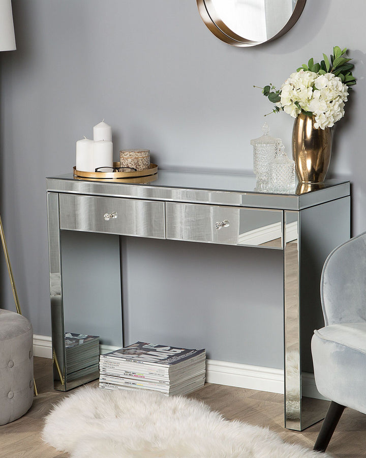 2 Drawer Mirrored Console Table Silver Marle