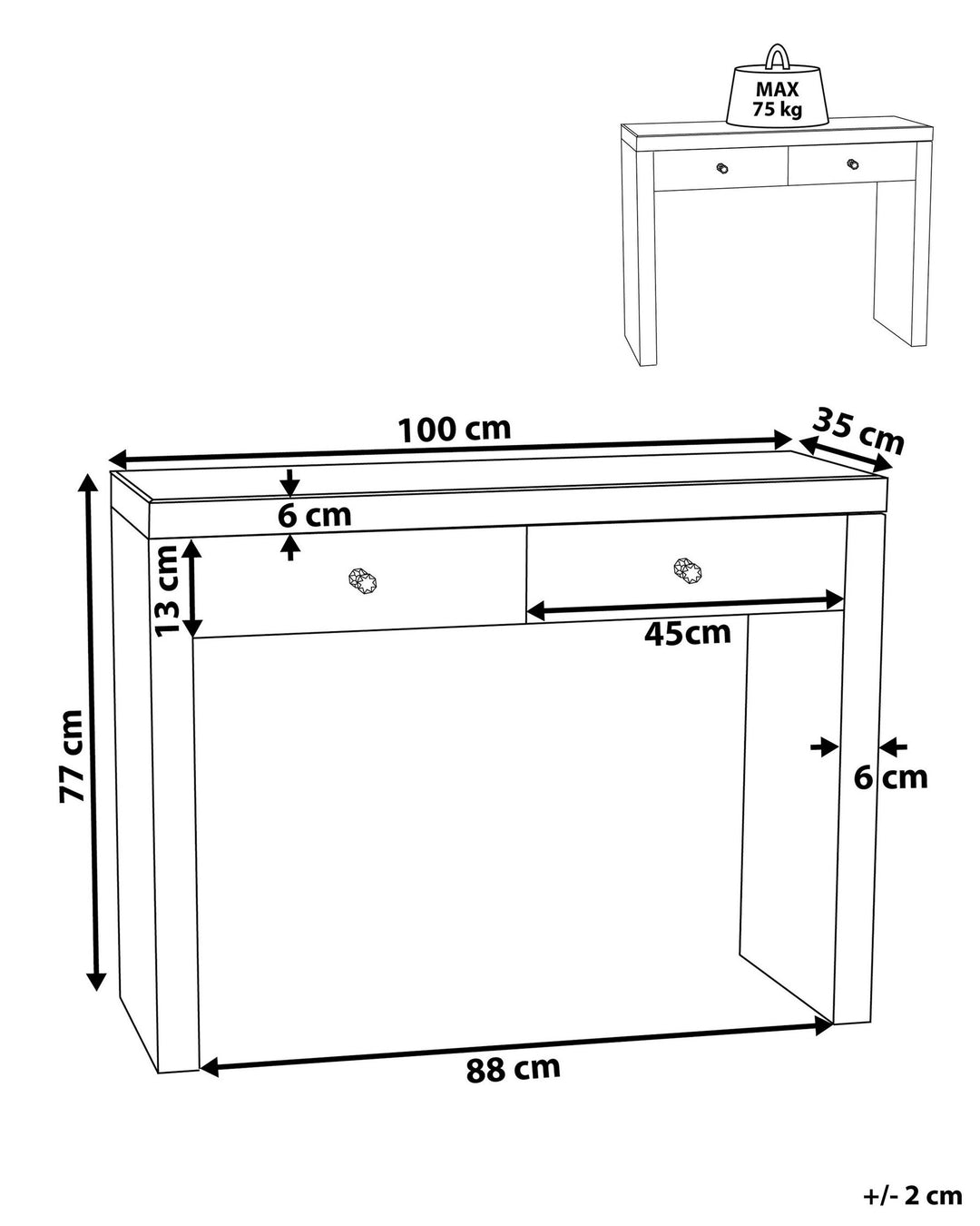 2 Drawer Mirrored Console Table Silver Marle