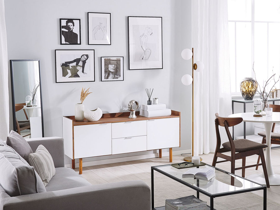 2 Drawer Sideboard White with Dark Wood Madera