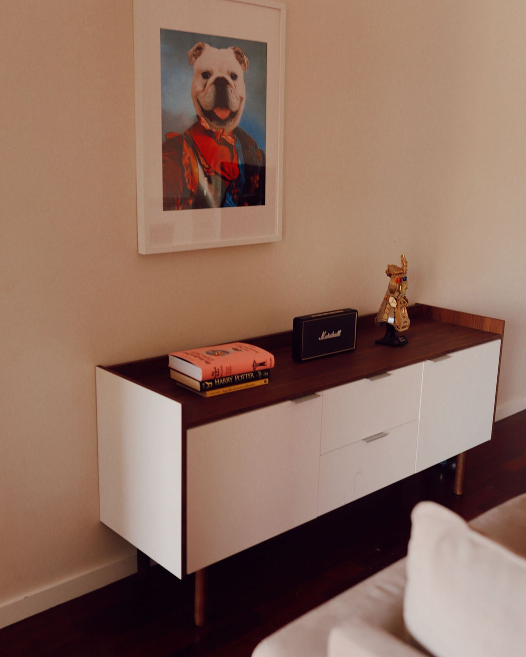 2 Drawer Sideboard White with Dark Wood Madera