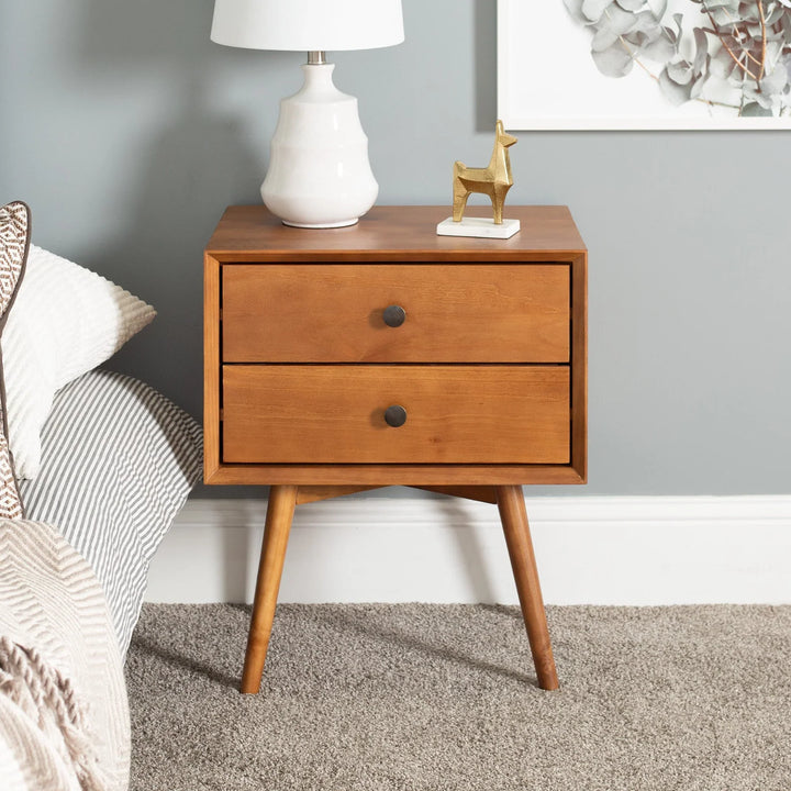 2 Drawer Solid Wood Bedside Table Caramel Murrell