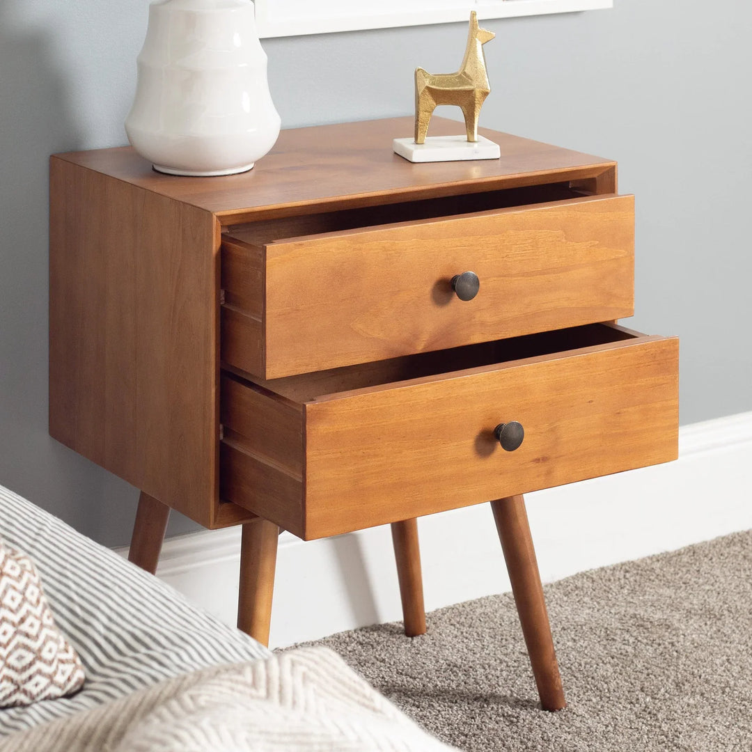 2 Drawer Solid Wood Bedside Table Caramel Murrell