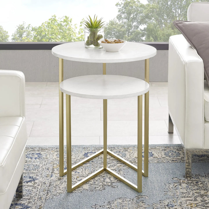 2 Piece Nesting Side Tables Faux White Marble/Gold Eilley