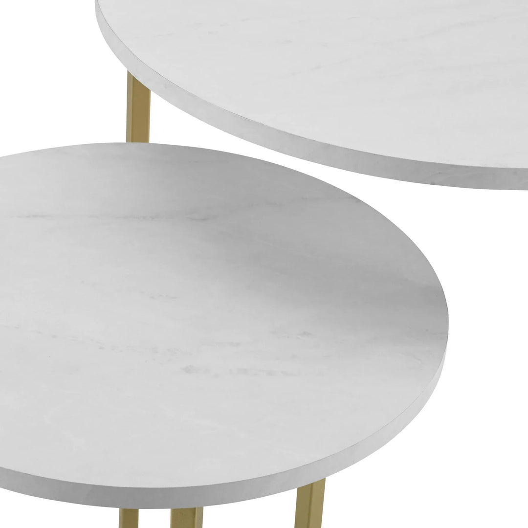 2 Piece Nesting Side Tables Faux White Marble/Gold Eilley