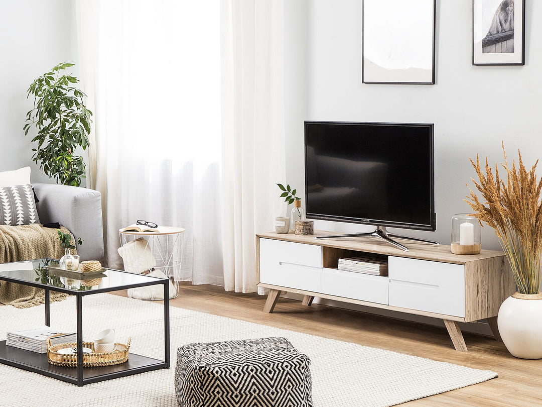 TV Stand Light Wood with White Forester