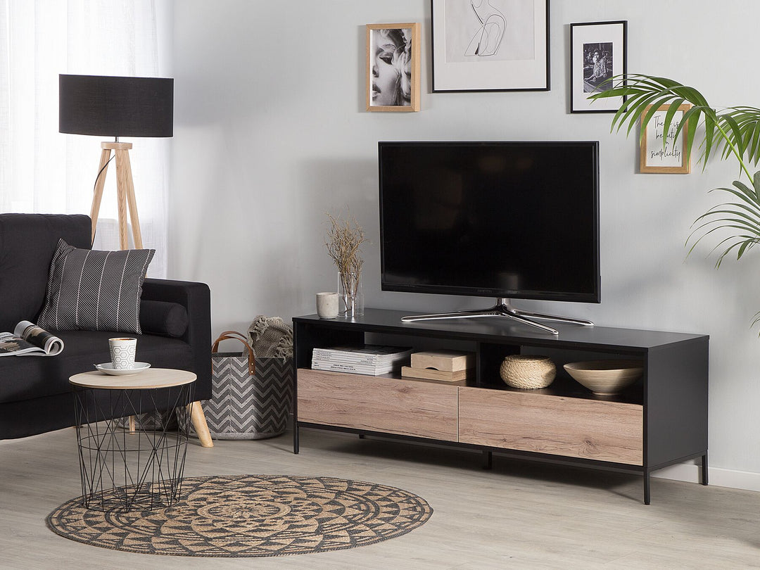 TV Stand Light Wood with Black Sydney