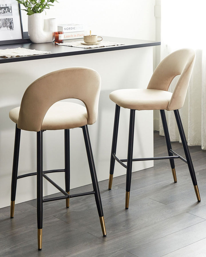 Bar Chair Set of 2 Velvet Beige Falton