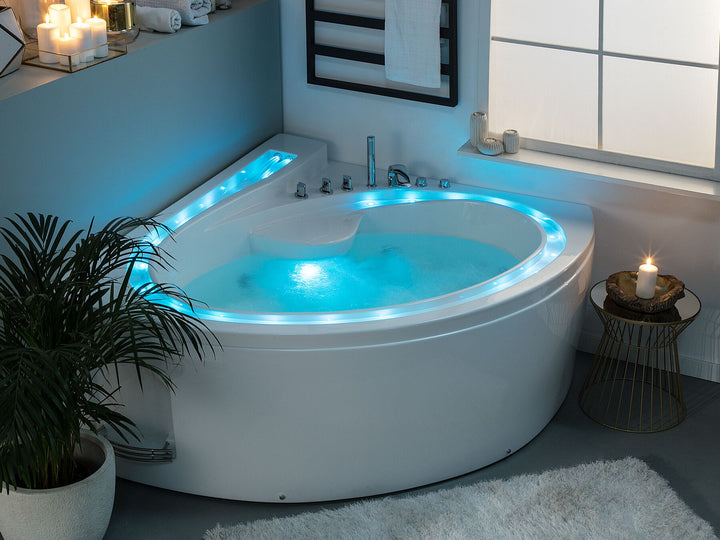 Left Hand Whirlpool Corner Bath with LED 2060 x 1480 mm White Pelican