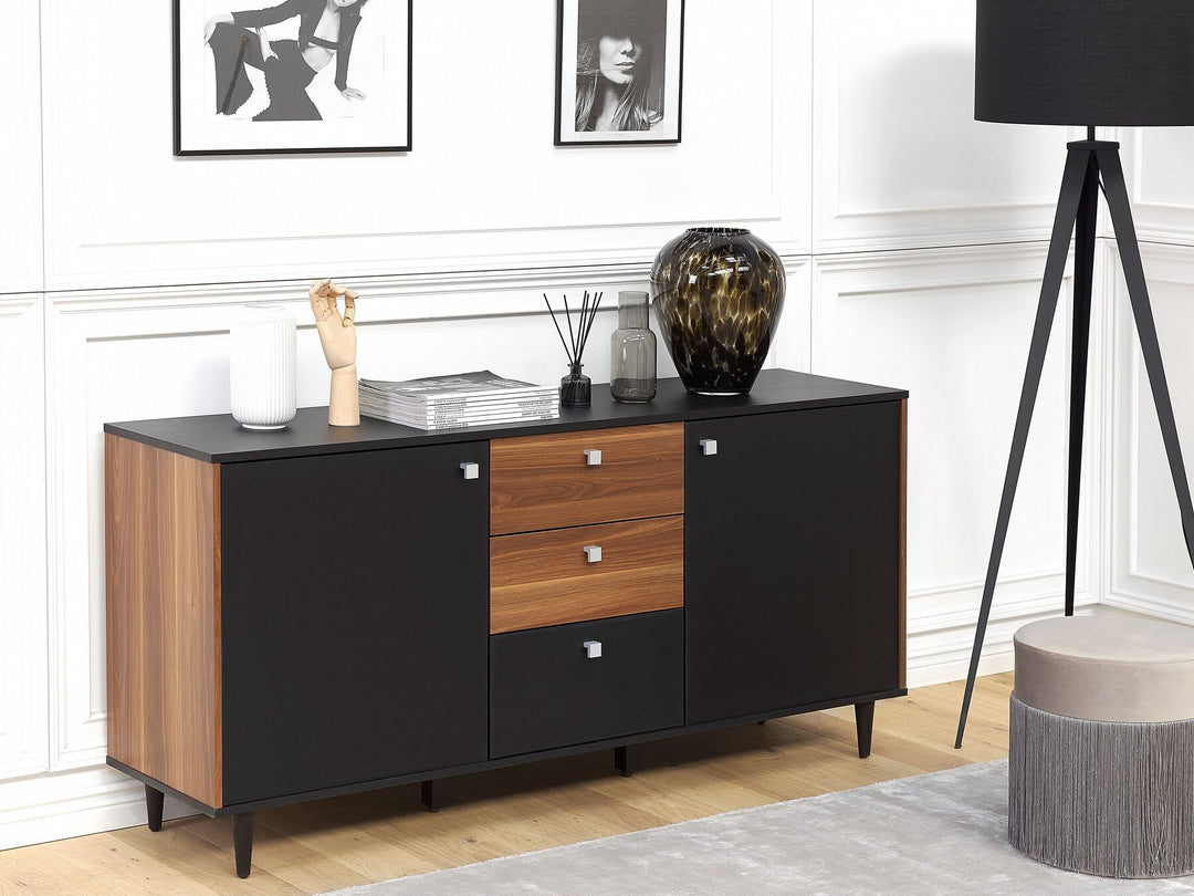 3 Drawer Sideboard Black with Dark Wood Kuro