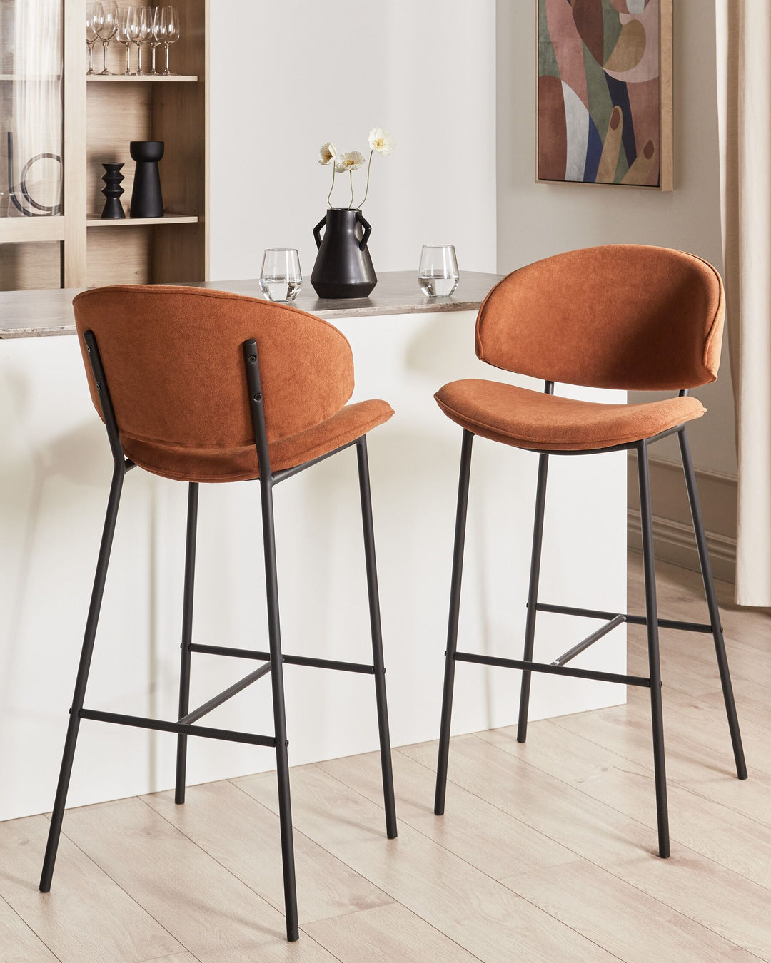 Bar Chair Set of 2 Fabric Orange Kiana