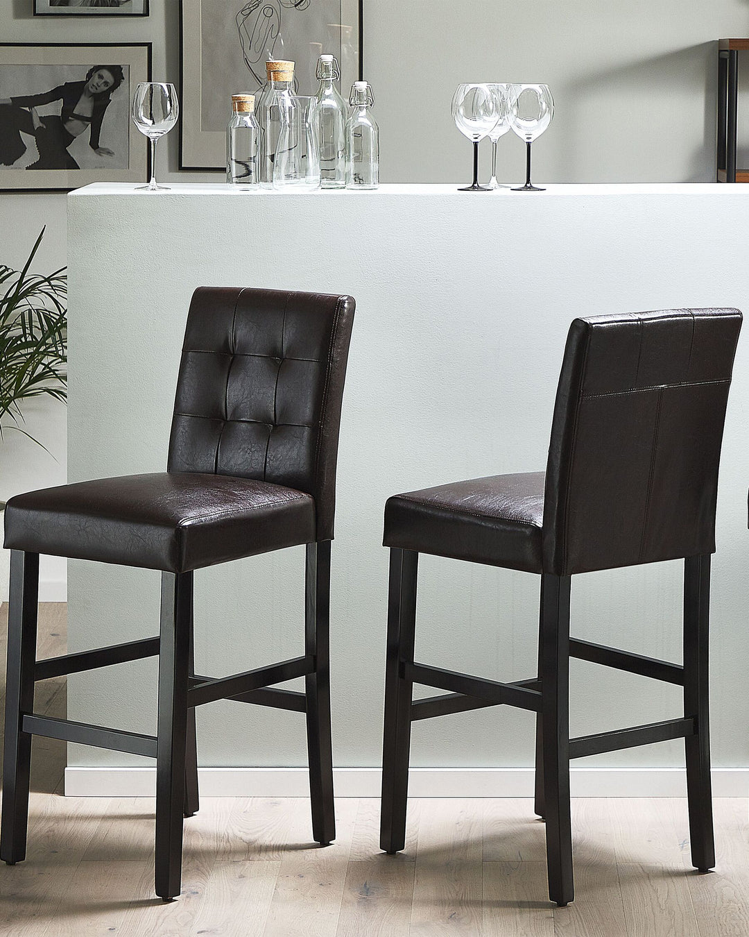 Bar Chair Set of 2 Faux Leather Brown Madison