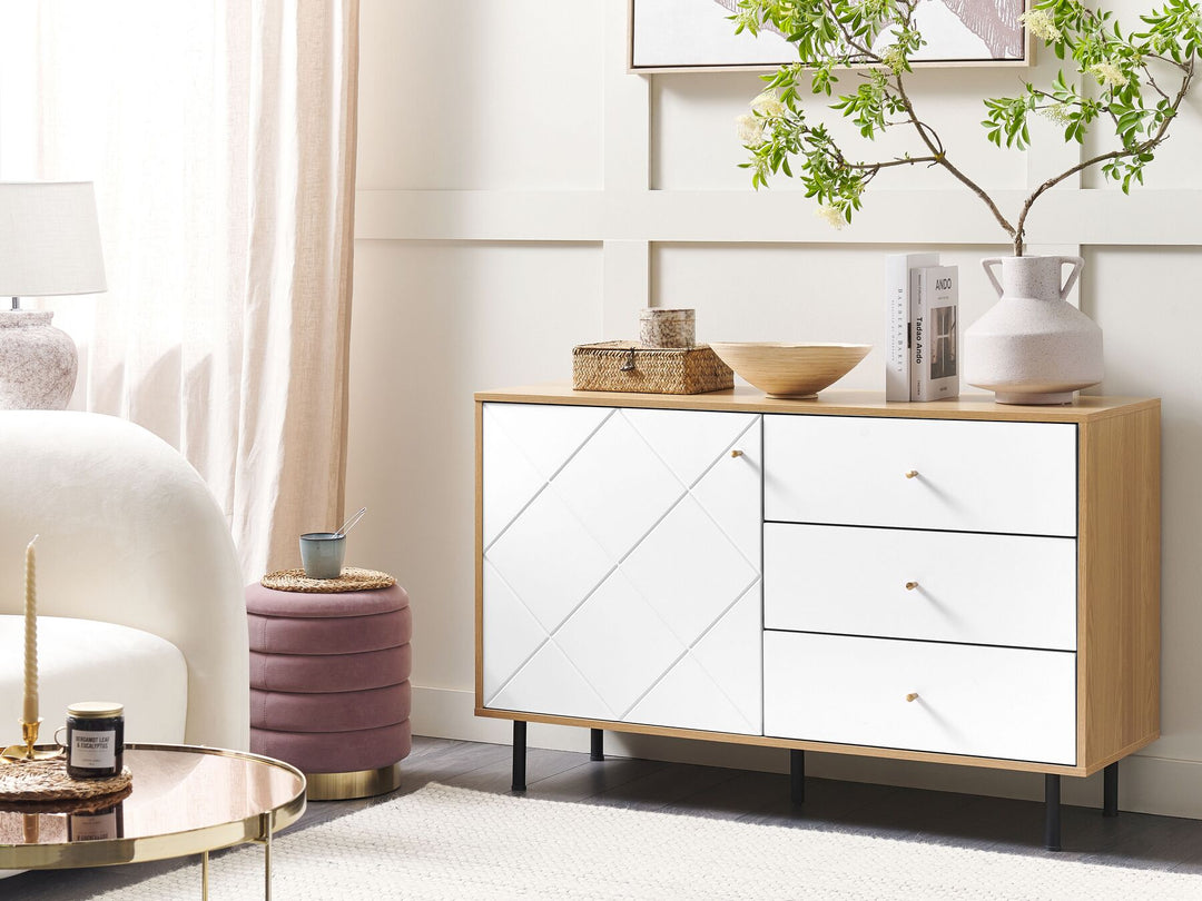 3 Drawer Sideboard Light Wood with White Palmer