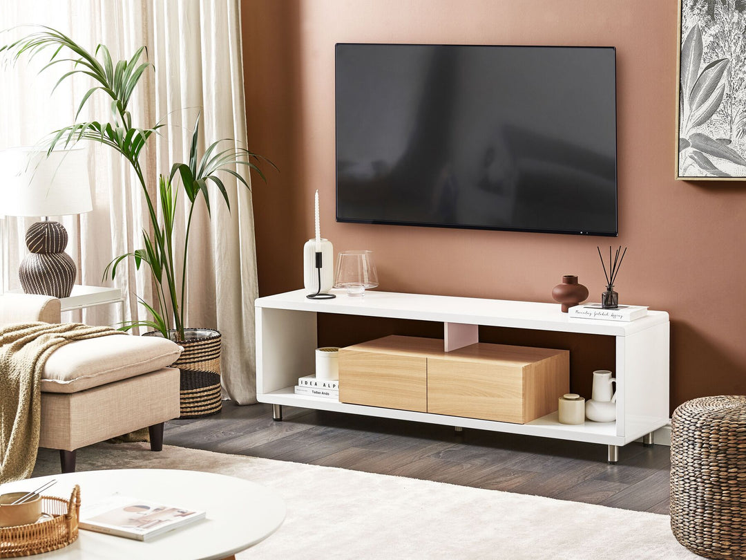 TV Stand White and Light Wood Knox