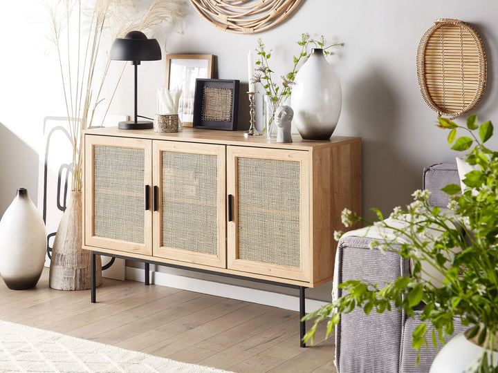 Rattan 3 Door Sideboard Light Wood Pasco