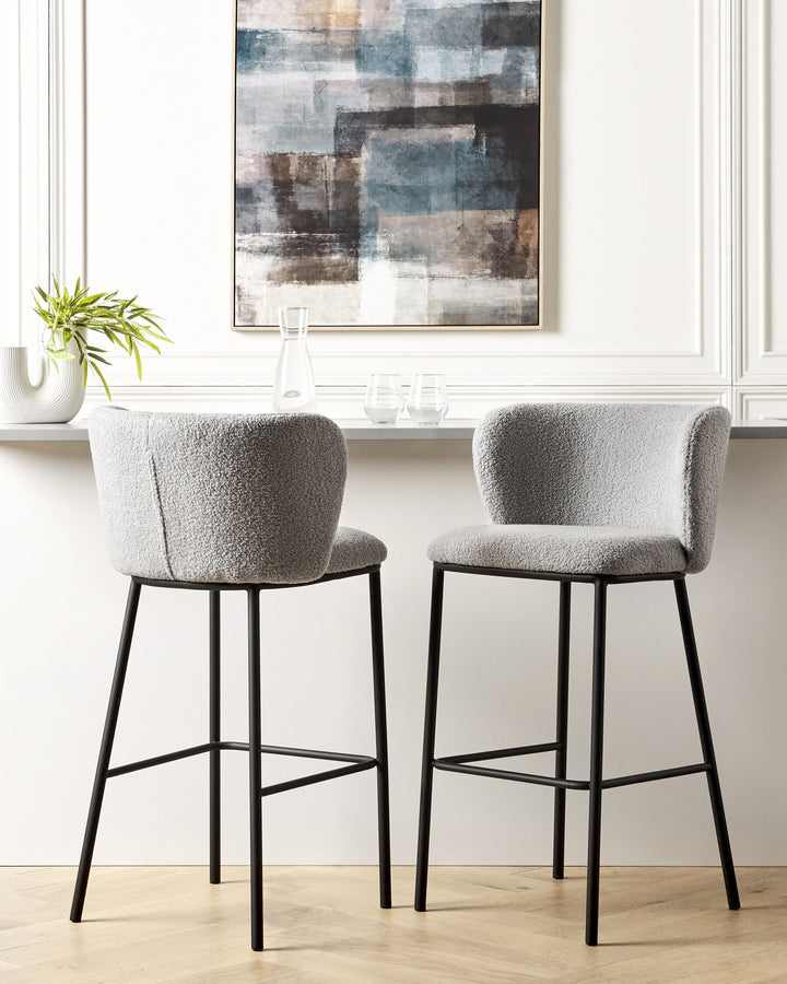 Bar Chair Set of 2 Boucle Light Grey Mina