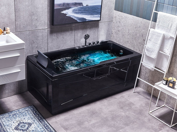 Left Hand Whirlpool Bath with LED 1690 x 810 mm Black Artemisa