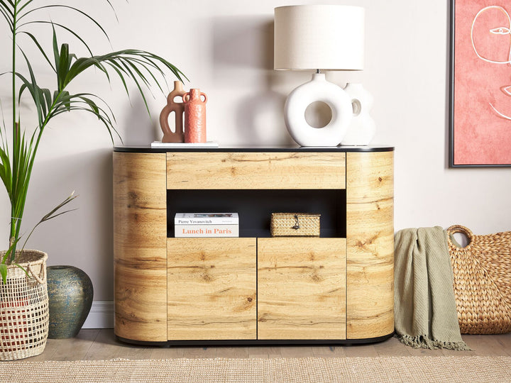 4 Door Sideboard Light Wood and Black Jerome