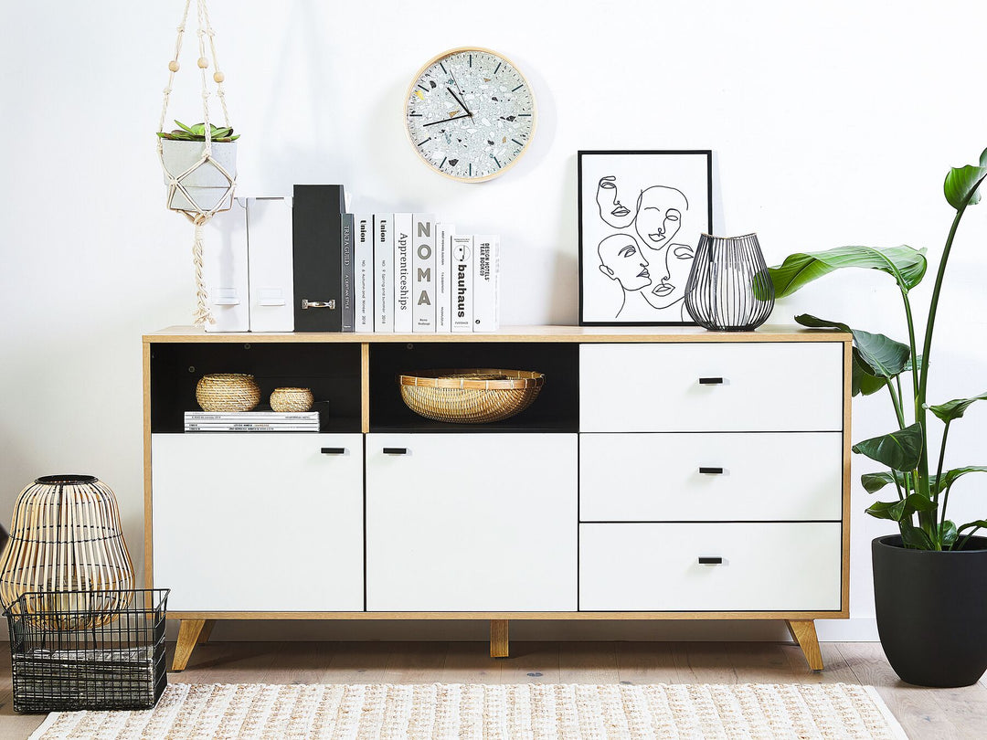 3 Drawer Sideboard Light Wood with White Ilion