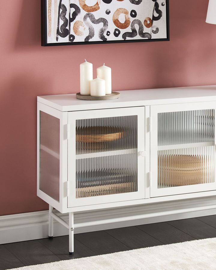 3 Door Metal Sideboard with Glass Display White Devon