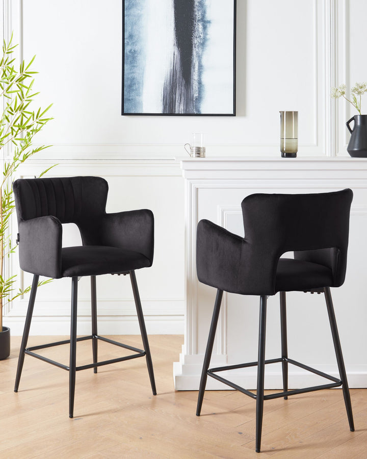 Bar Chair Set of 2 Velvet Black Sanilac