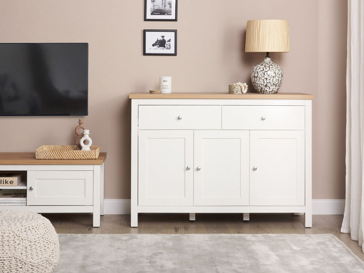 2 Drawer Sideboard White and Light Wood Atoca