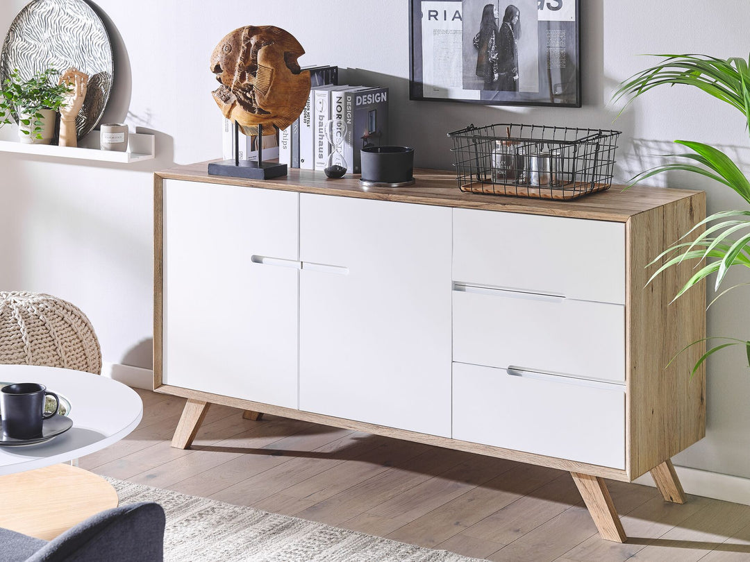 3 Drawer Sideboard White and Light Wood Forester