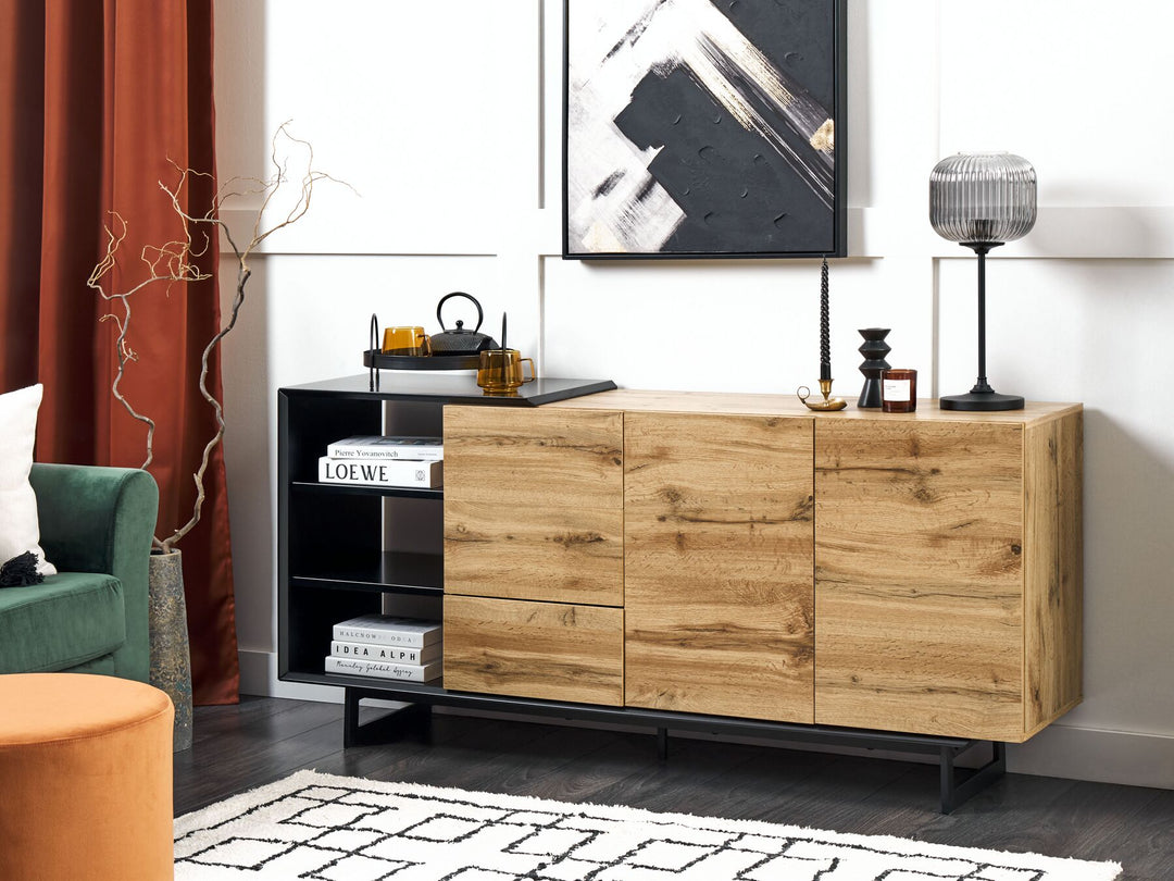 3 Drawer Sideboard Light Wood with Black Fiora