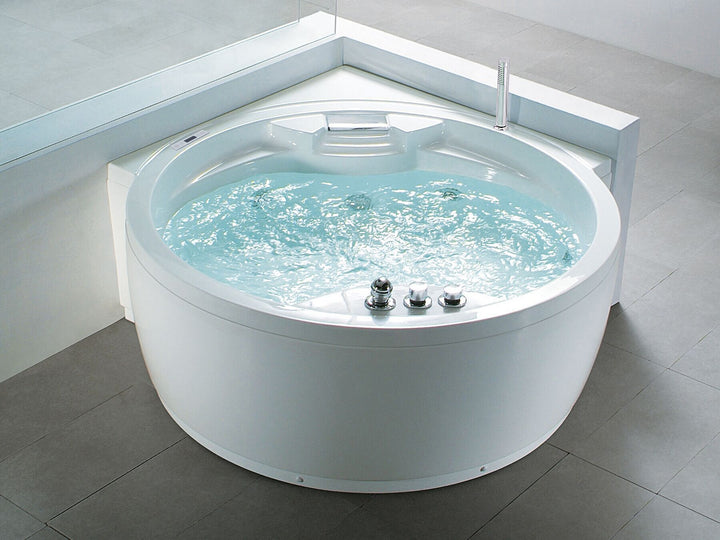 Whirlpool Corner Bath with LED and Bluetooth Speaker White Milano