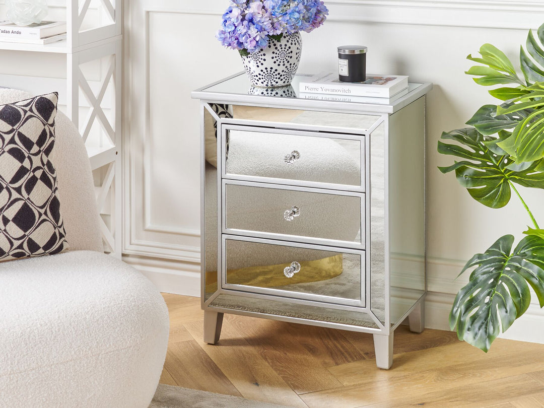 3 Drawer Mirrored Chest Silver Breves