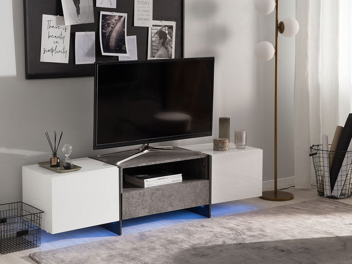 TV Stand LED Concrete Effect with White Russel