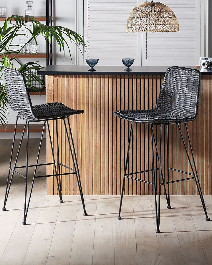 Bar Chair Set of 2 Rattan Black Cassita