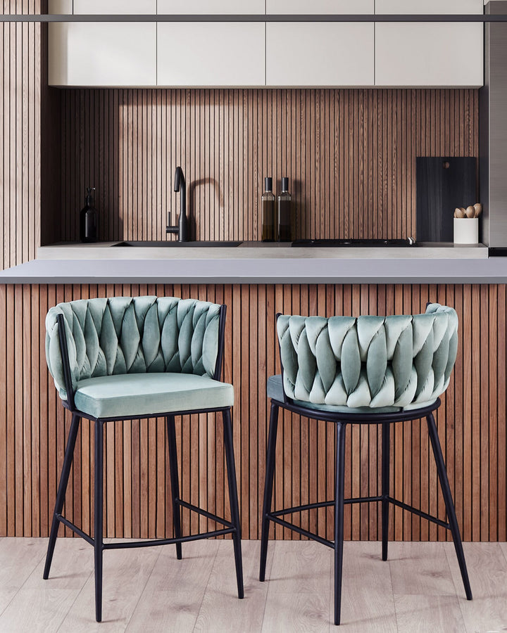 Bar Chair Set of 2 Velvet Light Green Milan