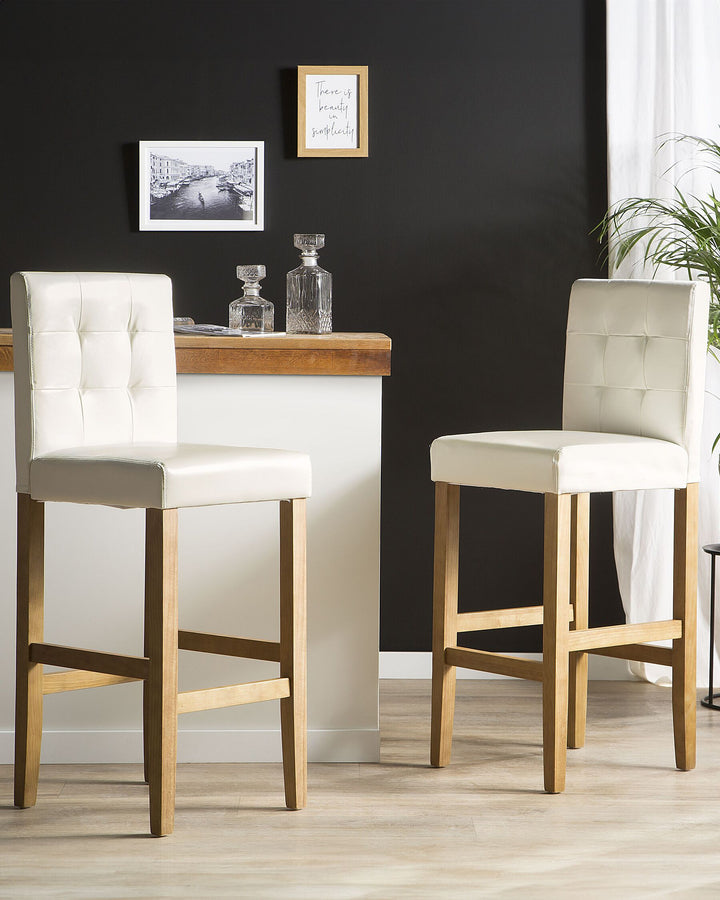 Bar Chair Set of 2 Faux Leather Off-White Madison