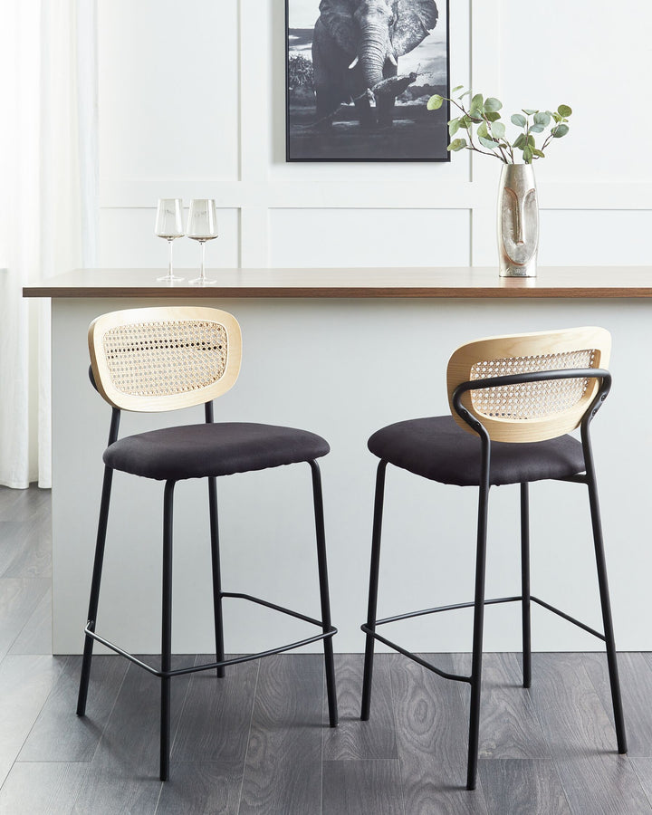 Bar Chair Set of 2 Fabric Black Mayetta