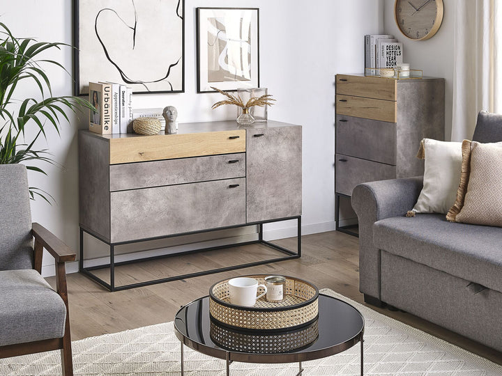 3 Drawer Sideboard Grey with Light Wood Arietta