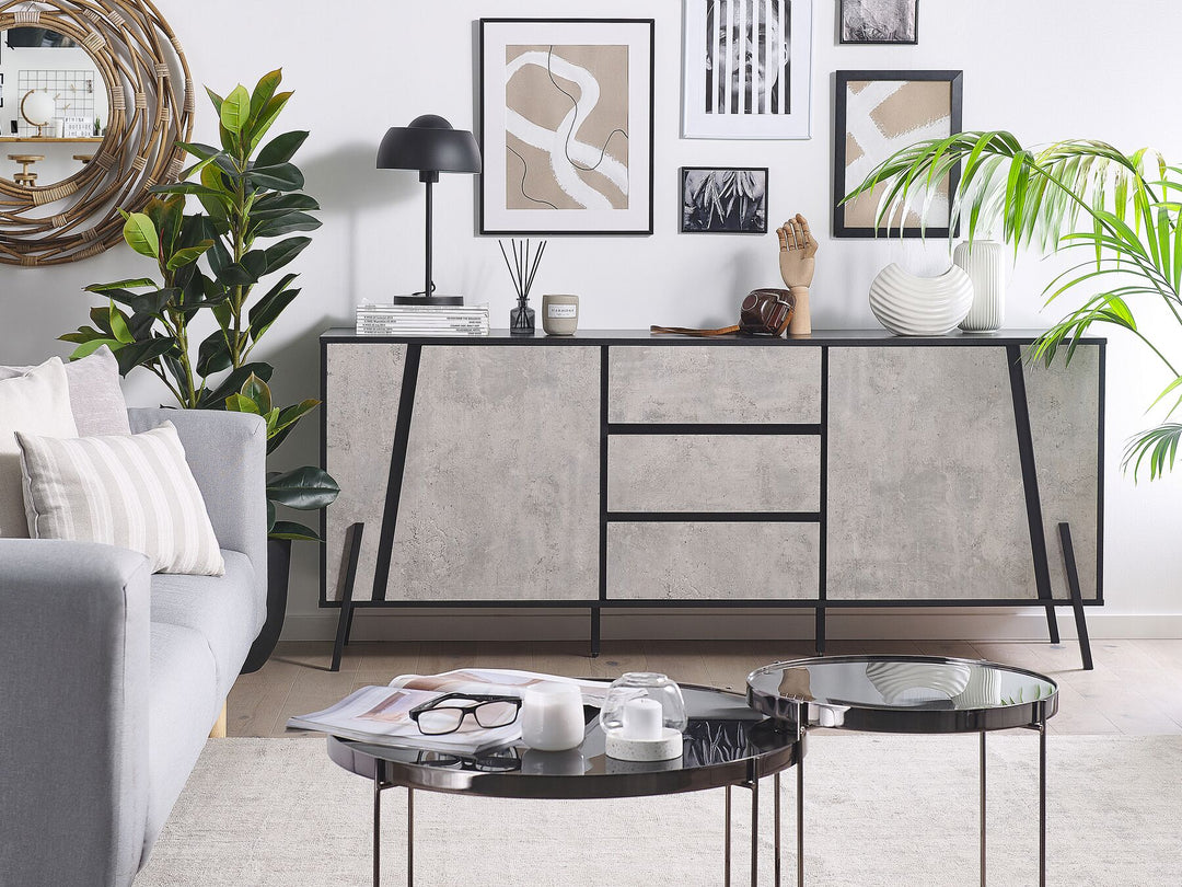 3 Drawer Sideboard Concrete Effect with Black Blackpool