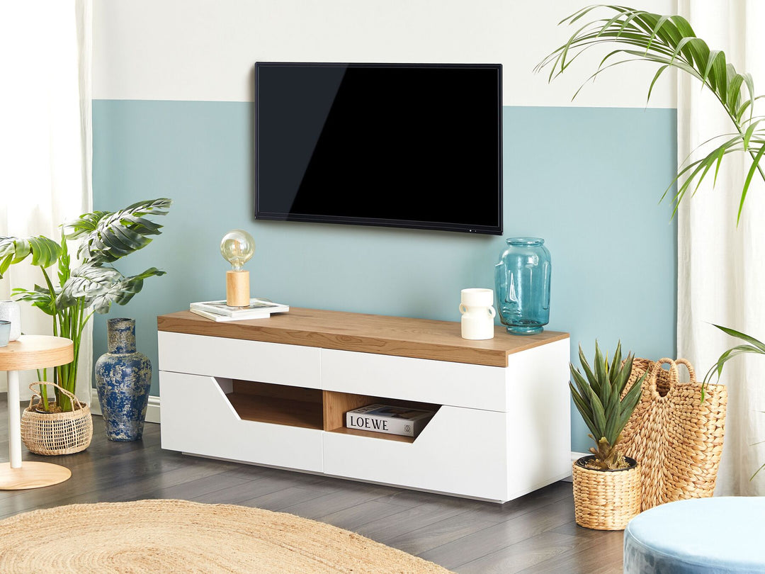 TV Stand White with Light Wood Cheval